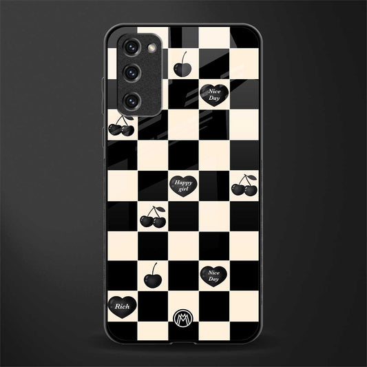 black cherries check pattern glass case for samsung galaxy s20 fe image