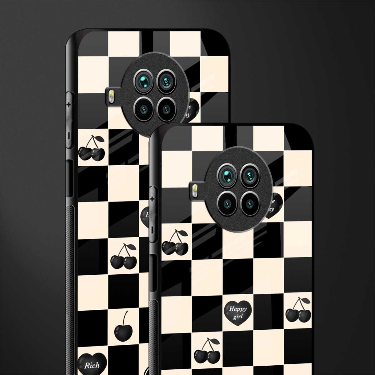 black cherries check pattern glass case for mi 10i image-2