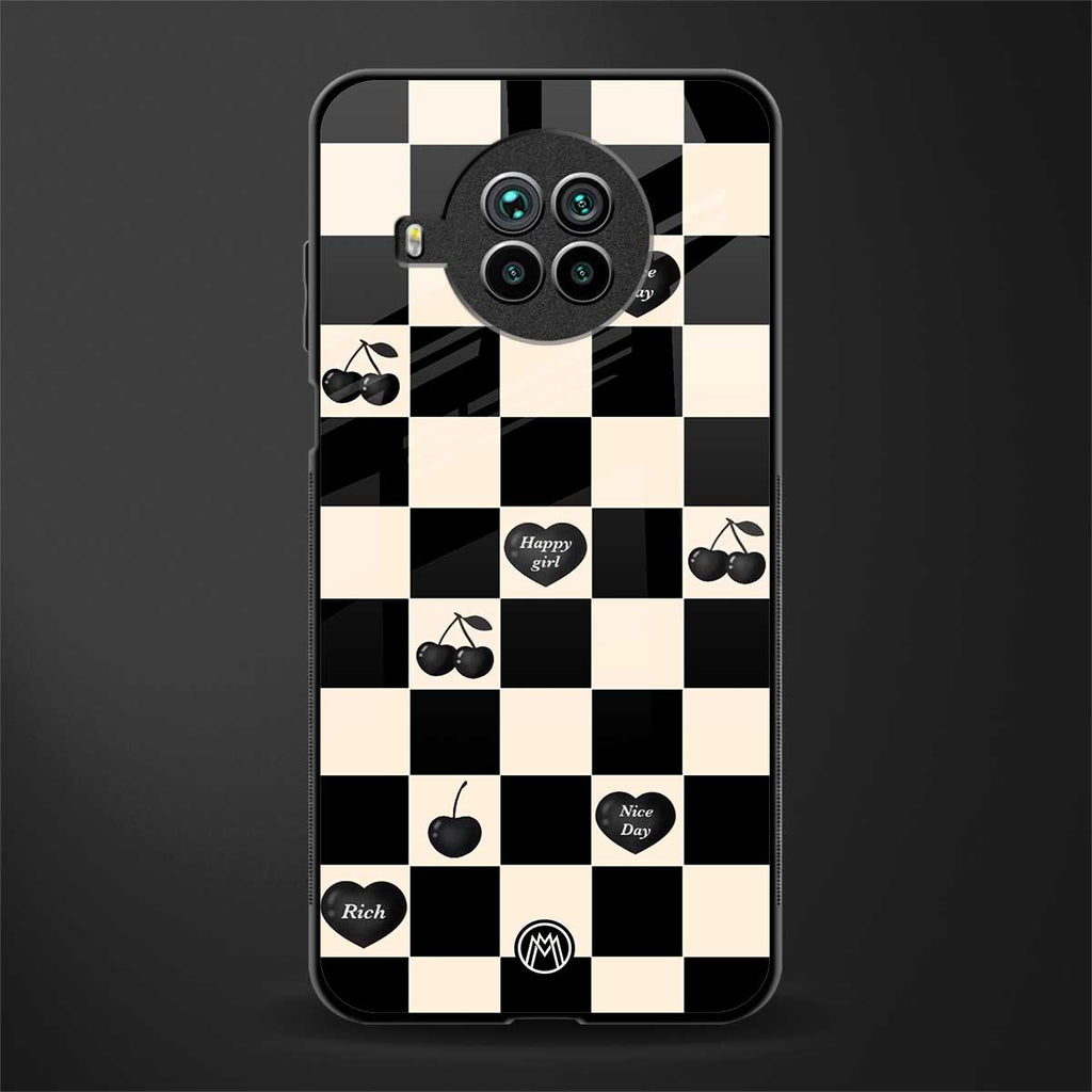 black cherries check pattern glass case for mi 10i image
