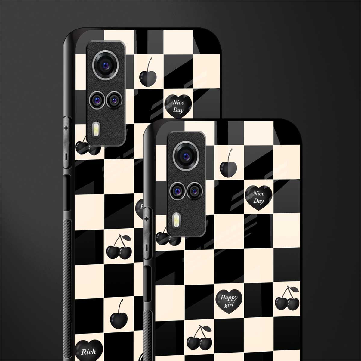 black cherries check pattern glass case for vivo y51a image-2