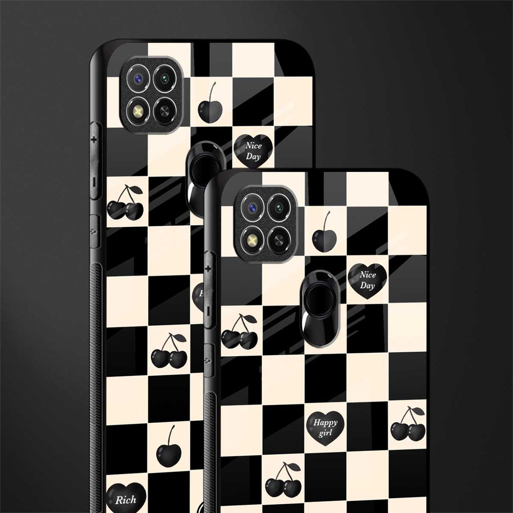 black cherries check pattern glass case for redmi 9c image-2
