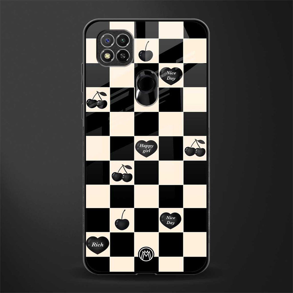black cherries check pattern glass case for redmi 9c image