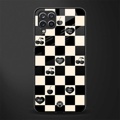 black cherries check pattern glass case for samsung galaxy m42 5g image
