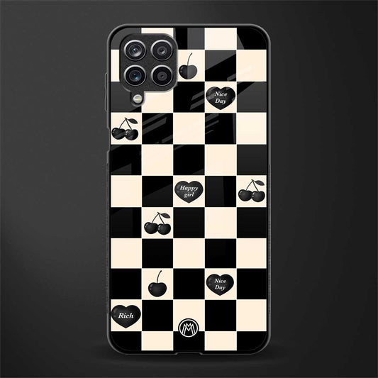 black cherries check pattern glass case for samsung galaxy m12 image
