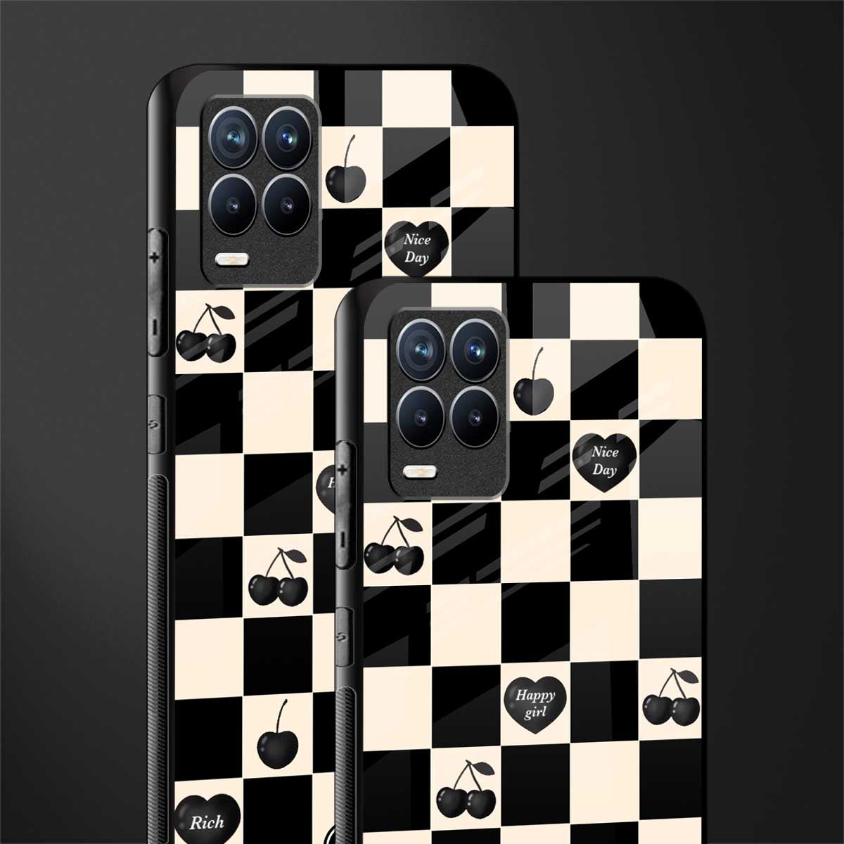 black cherries check pattern glass case for realme 8 4g image-2