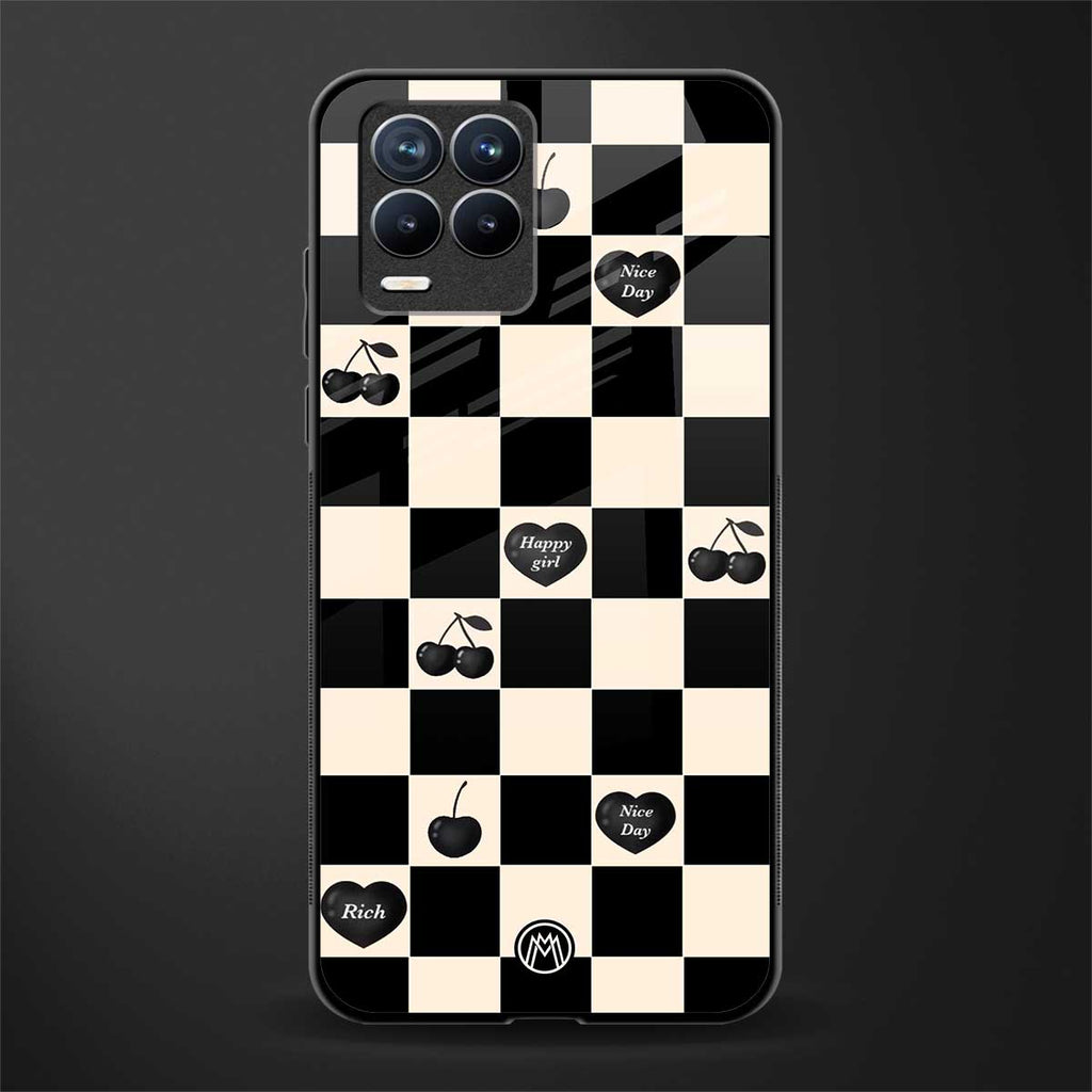 black cherries check pattern glass case for realme 8 pro image