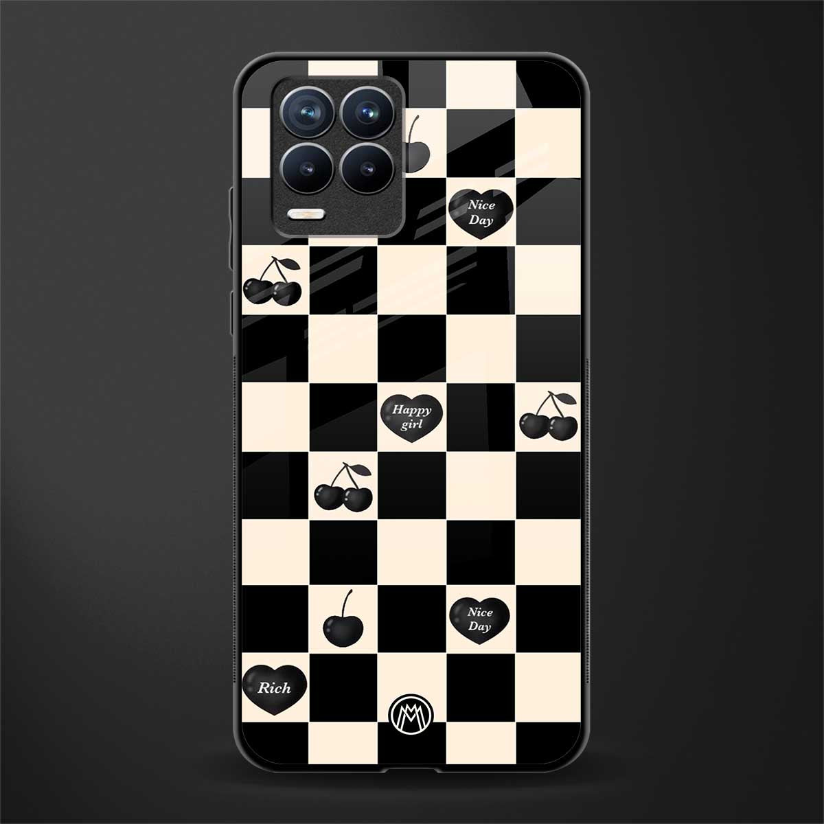black cherries check pattern glass case for realme 8 4g image