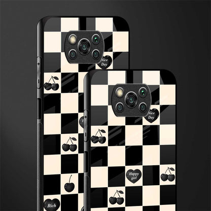 black cherries check pattern glass case for poco x3 pro image-2