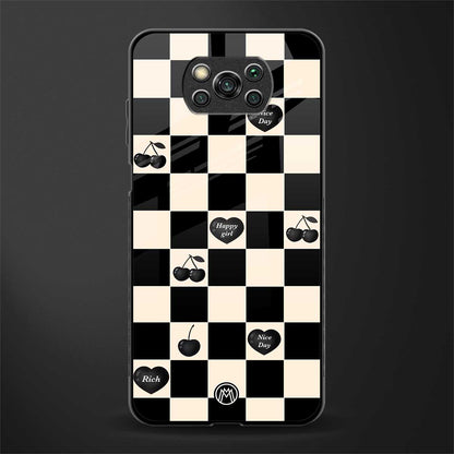 black cherries check pattern glass case for poco x3 pro image