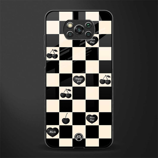 black cherries check pattern glass case for poco x3 pro image