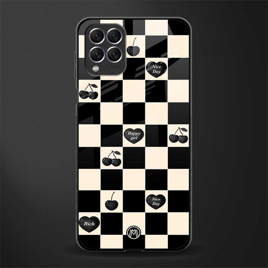 black cherries check pattern glass case for samsung galaxy f62 image