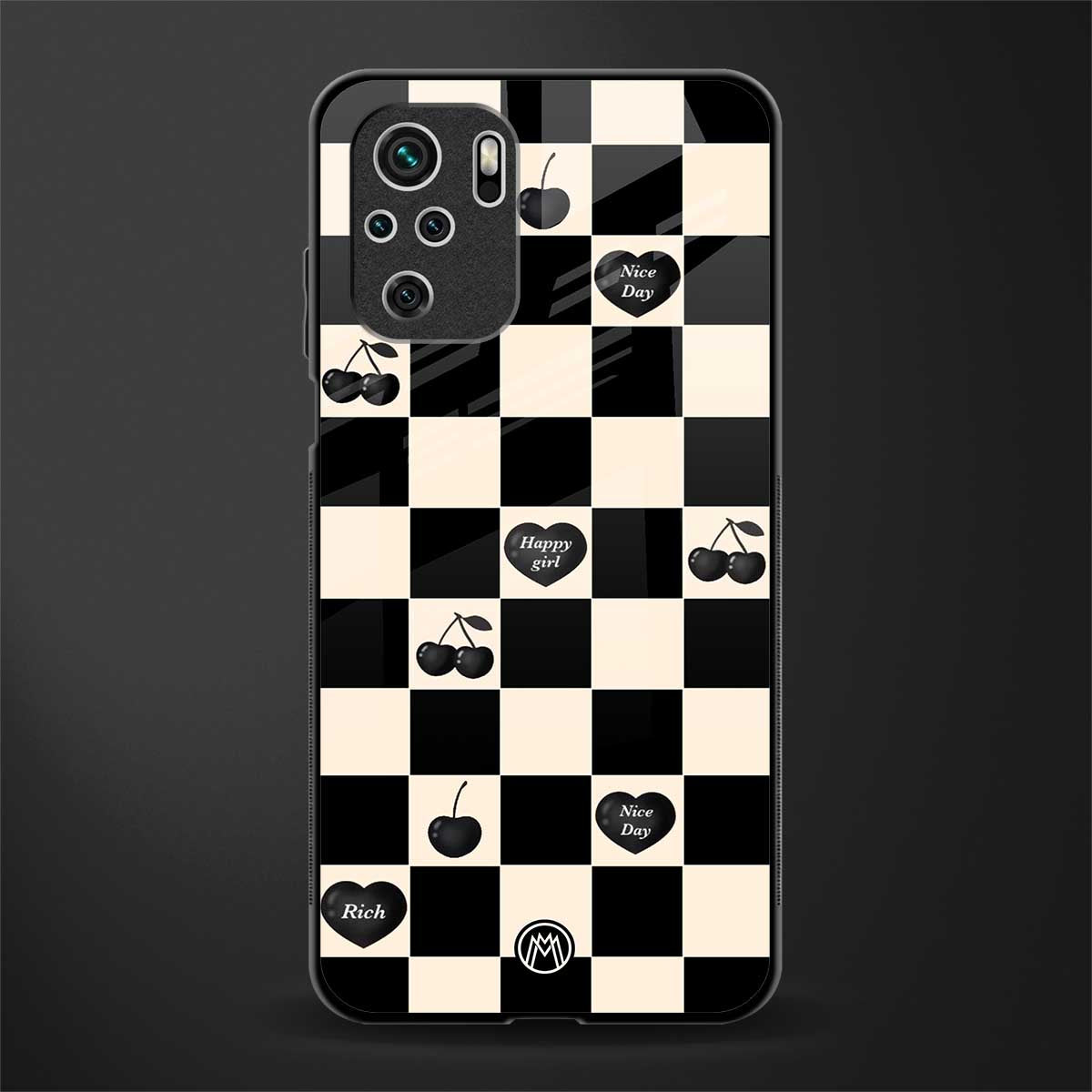 black cherries check pattern glass case for redmi note 10 image