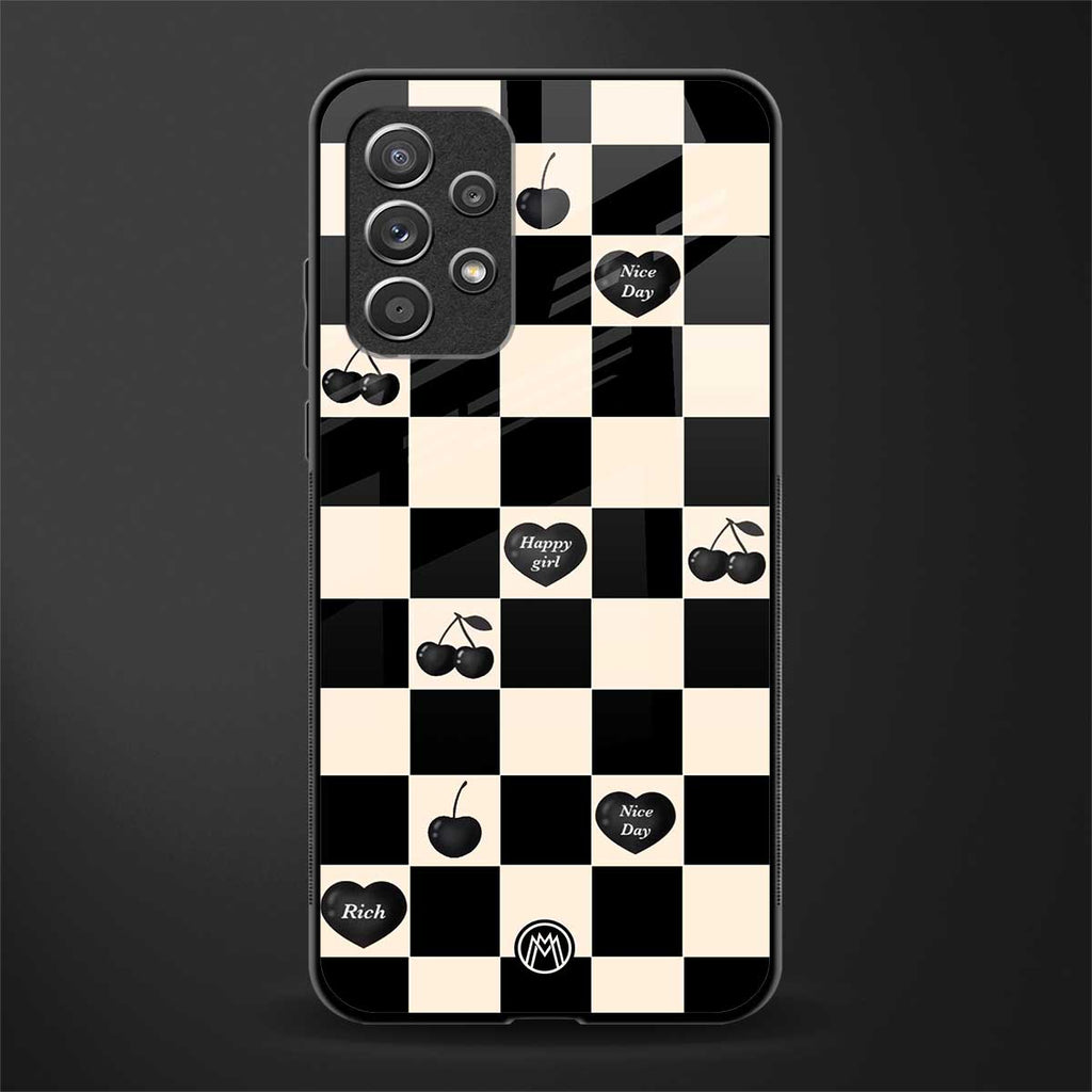 black cherries check pattern glass case for samsung galaxy a32 4g image