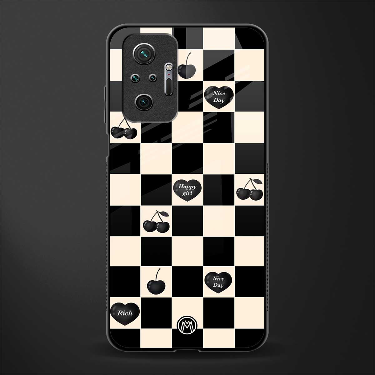 black cherries check pattern glass case for redmi note 10 pro image