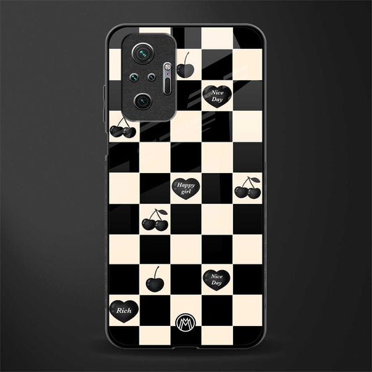 black cherries check pattern glass case for redmi note 10 pro image