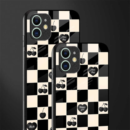 black cherries check pattern glass case for iphone 12 image-2