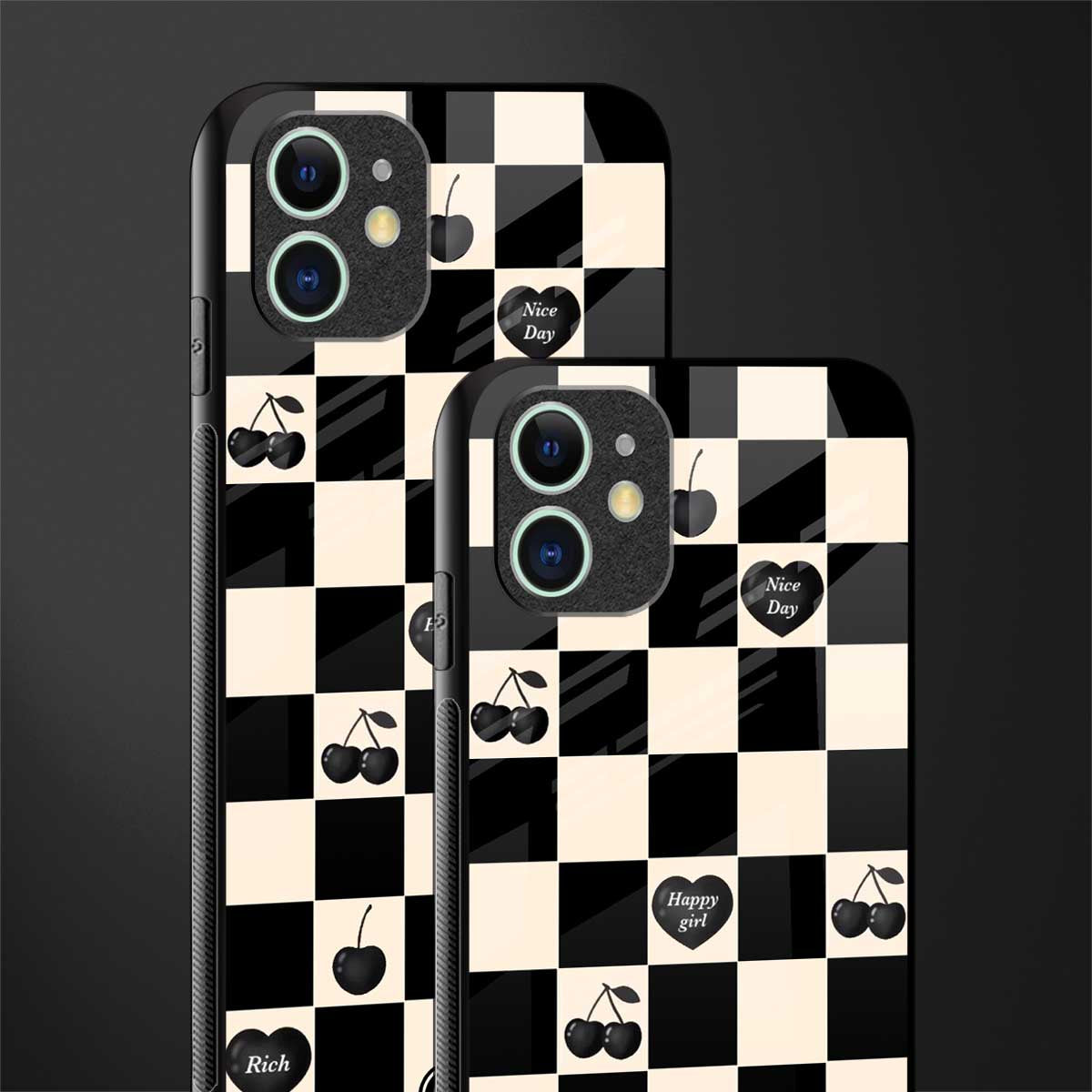 black cherries check pattern glass case for iphone 12 mini image-2