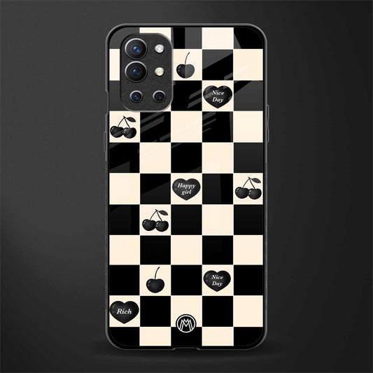 black cherries check pattern glass case for oneplus 9r image