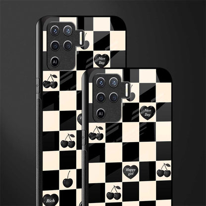 black cherries check pattern glass case for oppo f19 pro image-2