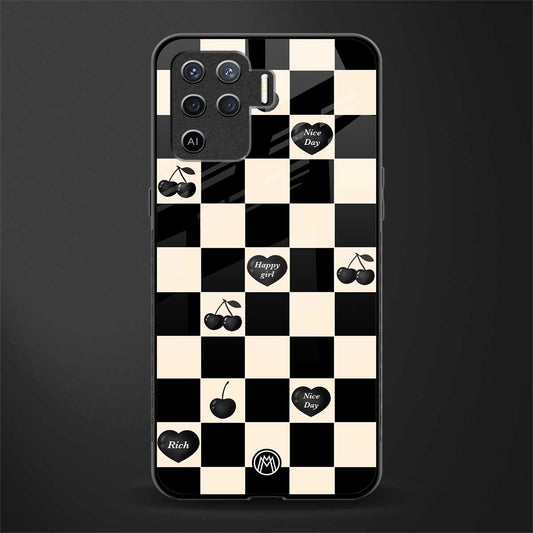 black cherries check pattern glass case for oppo f19 pro image
