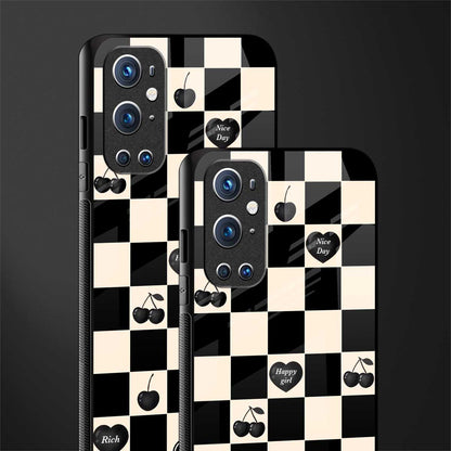 black cherries check pattern glass case for oneplus 9 pro image-2