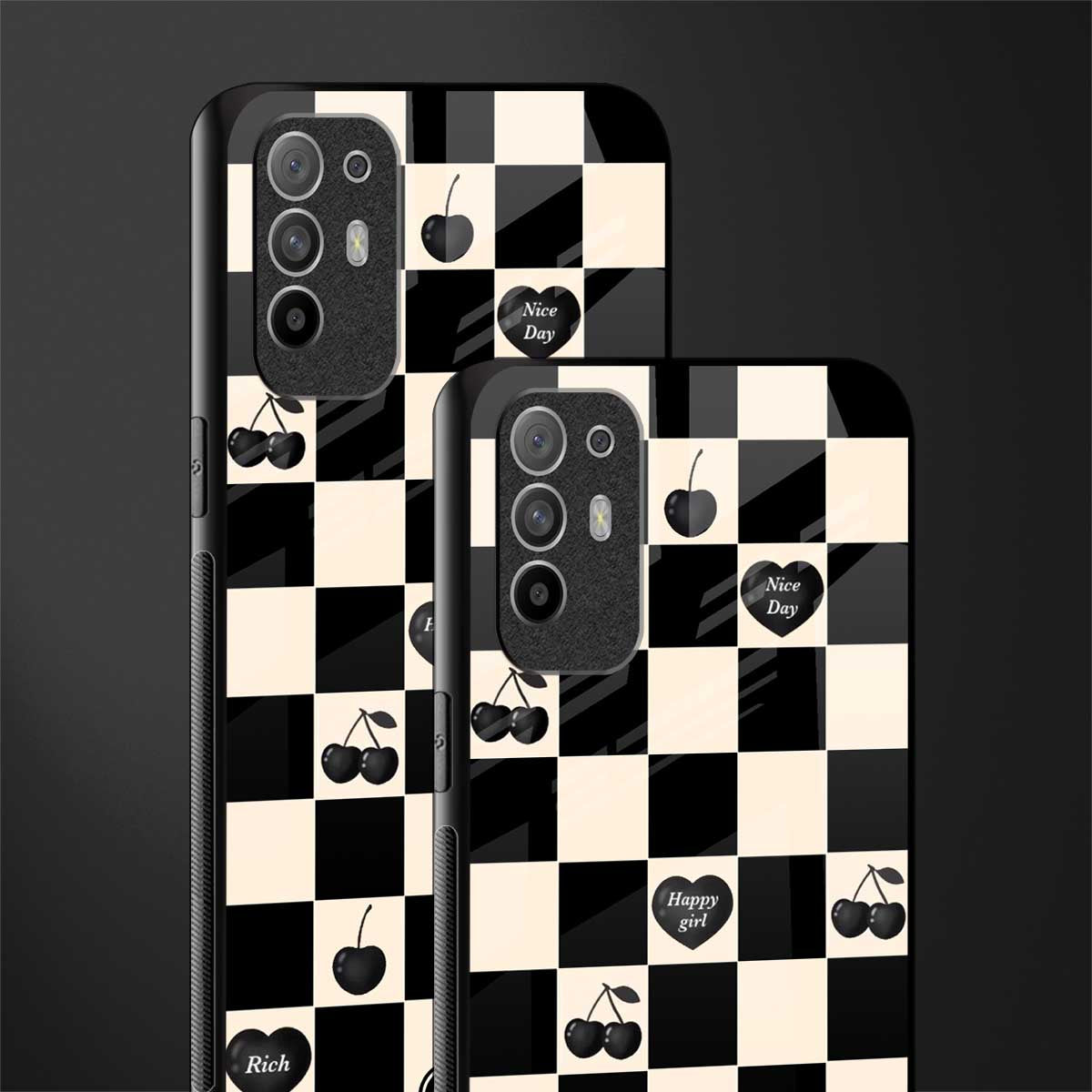 black cherries check pattern glass case for oppo f19 pro plus image-2