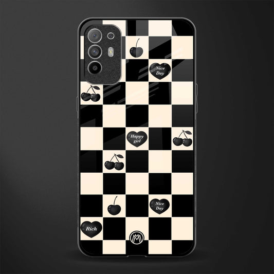 black cherries check pattern glass case for oppo f19 pro plus image
