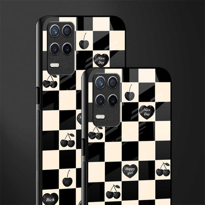 black cherries check pattern glass case for realme 8 5g image-2