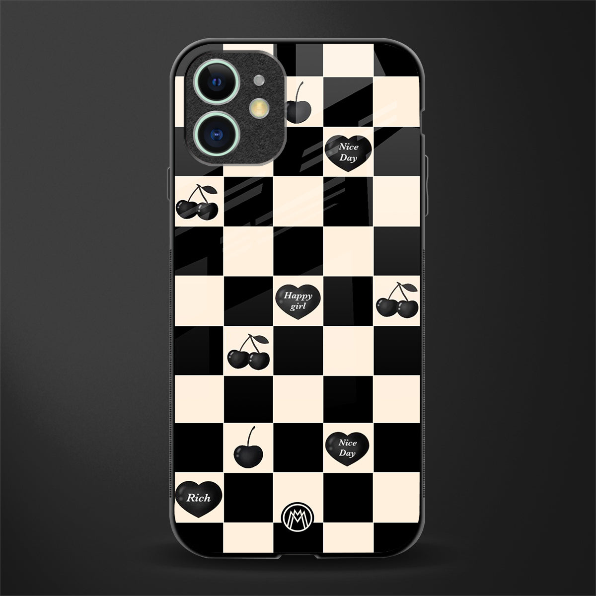 black cherries check pattern glass case for iphone 12 mini image