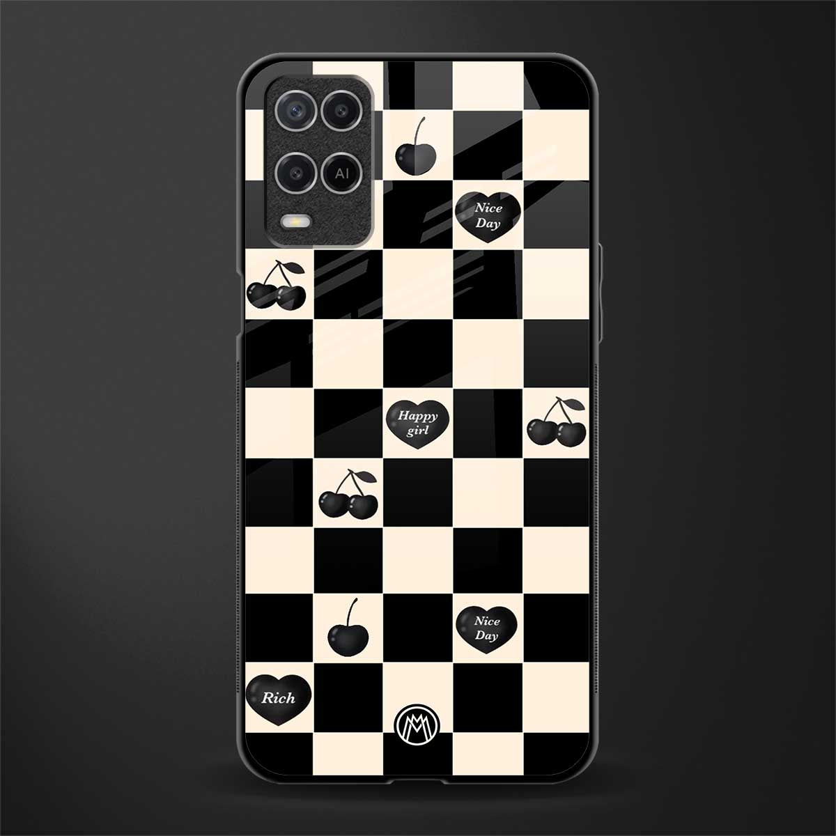 black cherries check pattern glass case for oppo a54 image