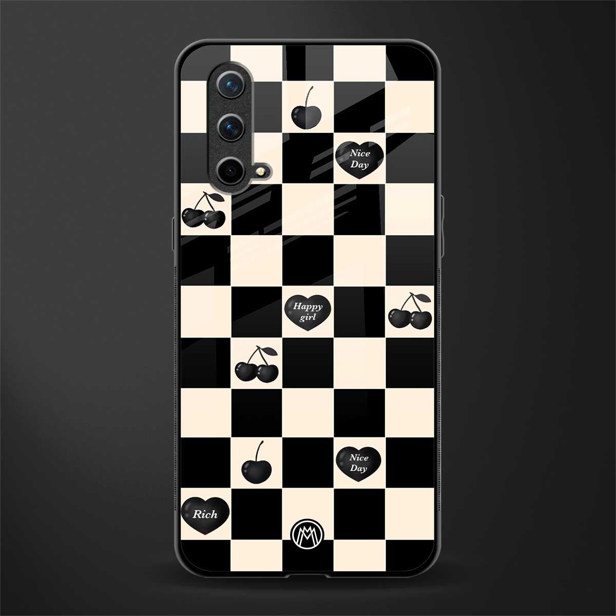 black cherries check pattern glass case for oneplus nord ce 5g image