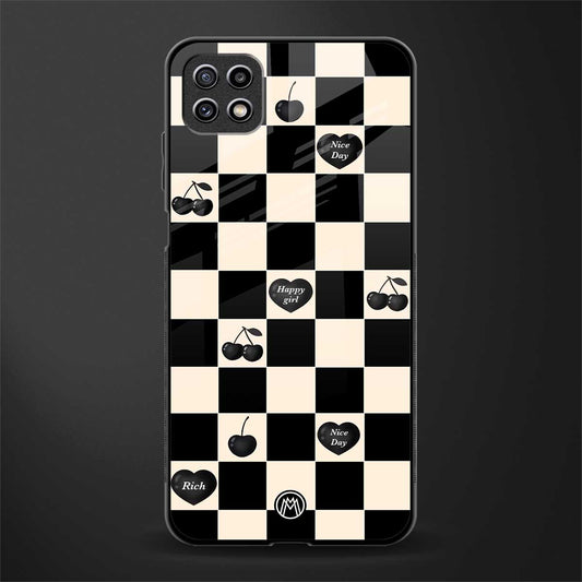 black cherries check pattern glass case for samsung galaxy a22 5g image