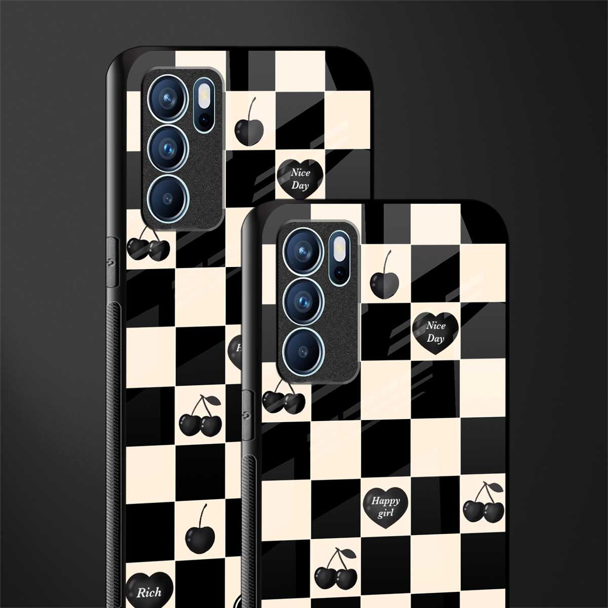 black cherries check pattern glass case for oppo reno6 5g image-2