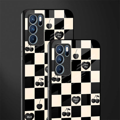 black cherries check pattern glass case for oppo reno6 5g image-2