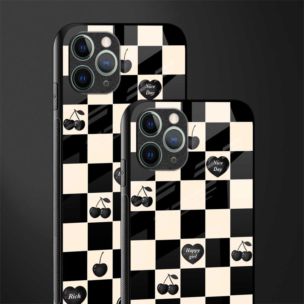 black cherries check pattern glass case for iphone 11 pro max image-2