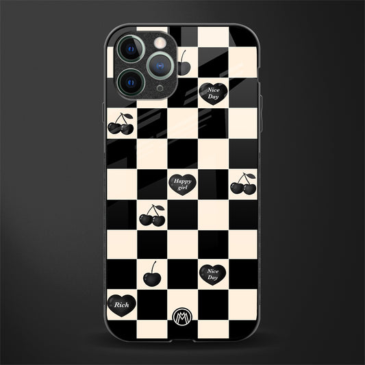 black cherries check pattern glass case for iphone 11 pro image