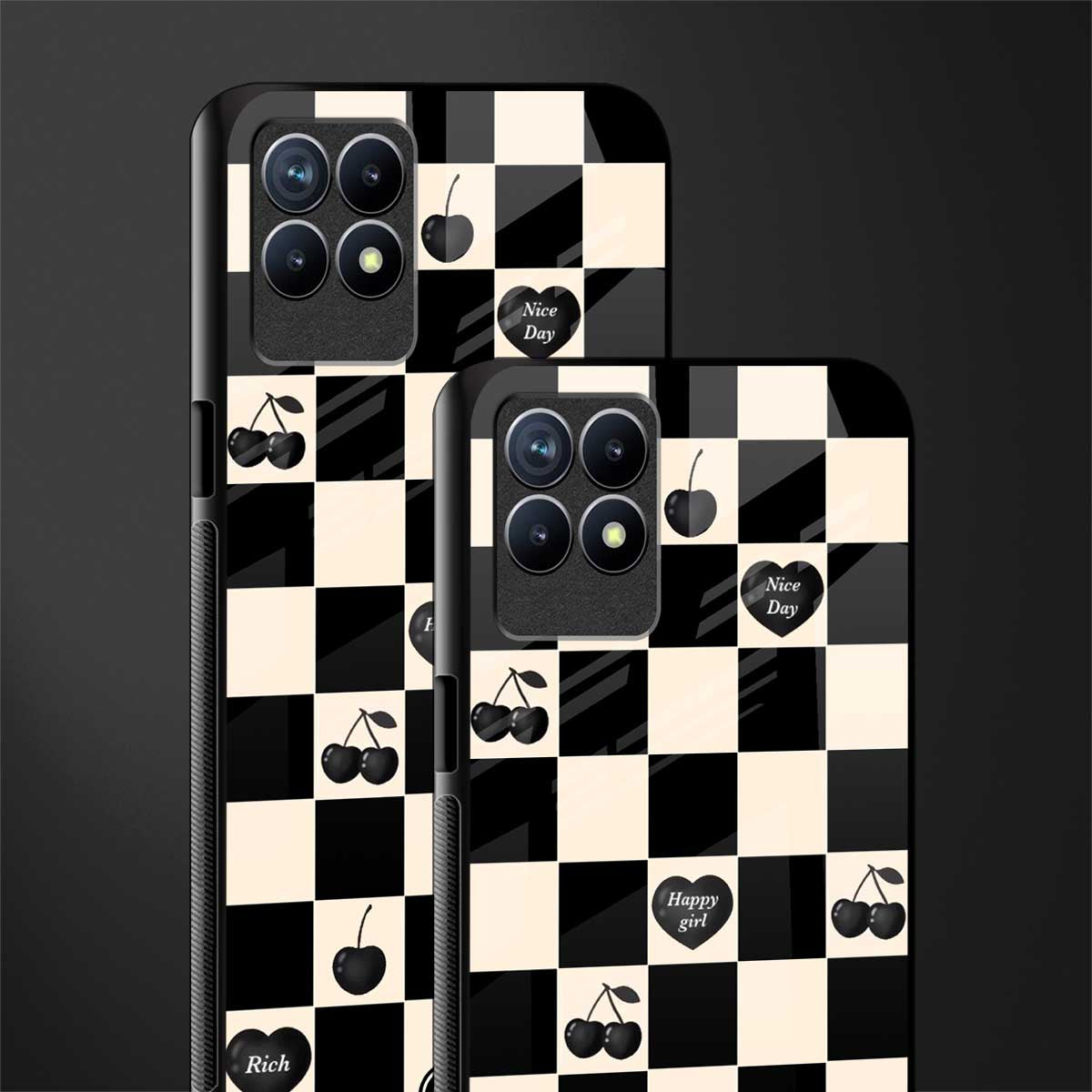 black cherries check pattern glass case for realme 8i image-2