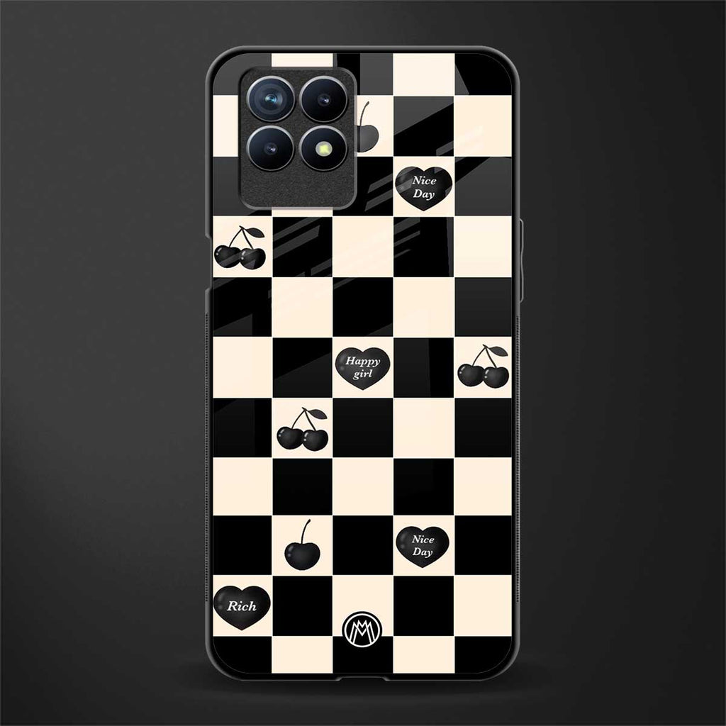 black cherries check pattern glass case for realme 8i image