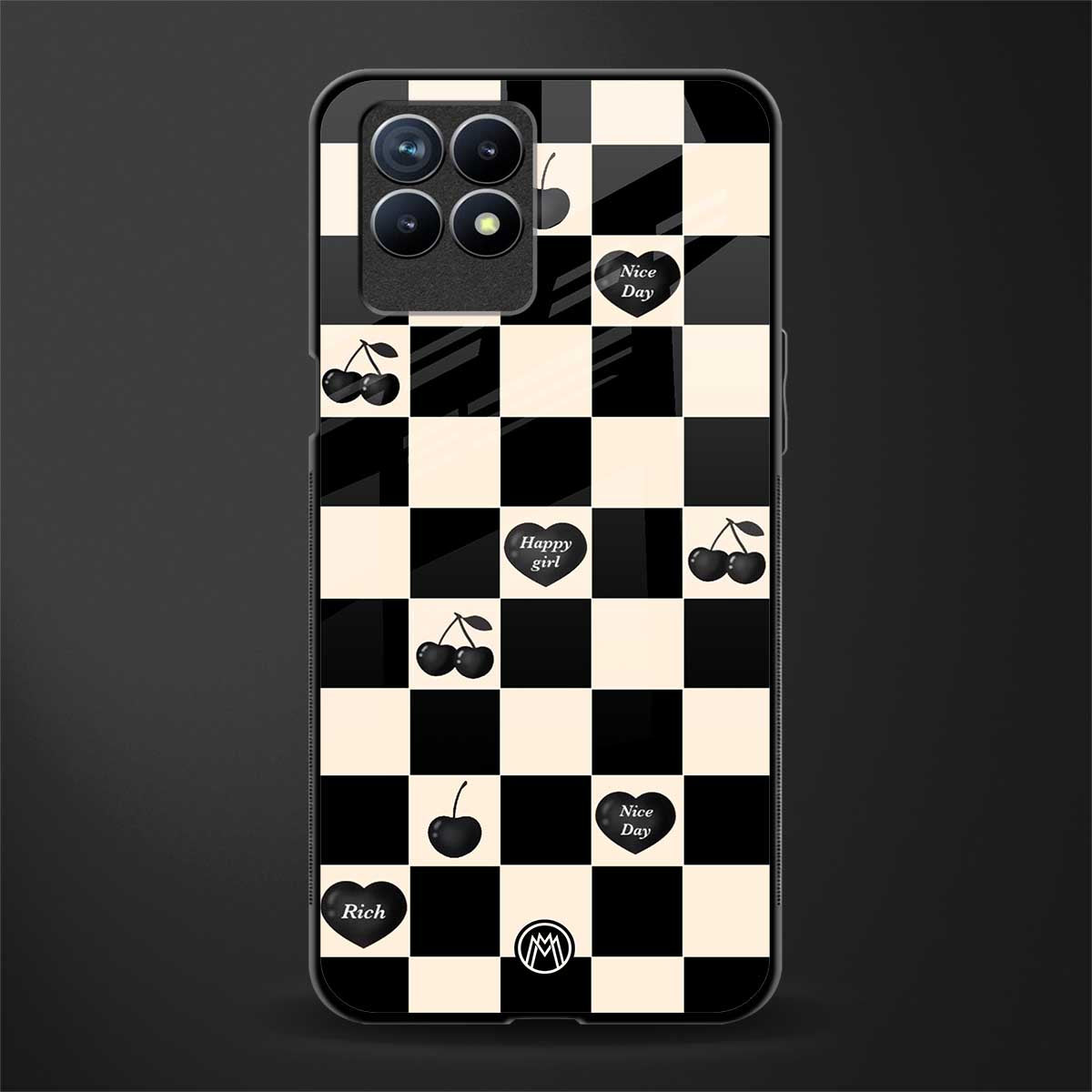 black cherries check pattern glass case for realme 8i image