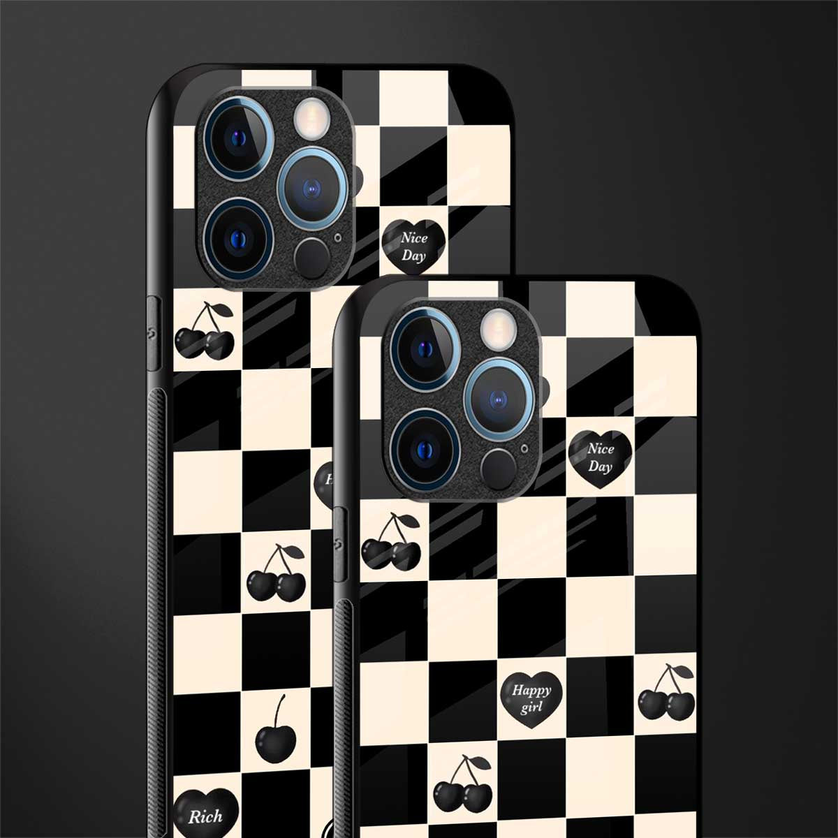 black cherries check pattern glass case for iphone 12 pro image-2