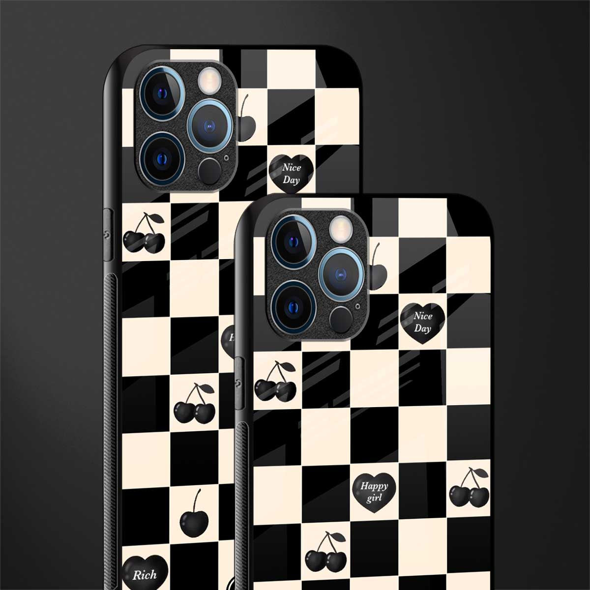 black cherries check pattern glass case for iphone 12 pro max image-2