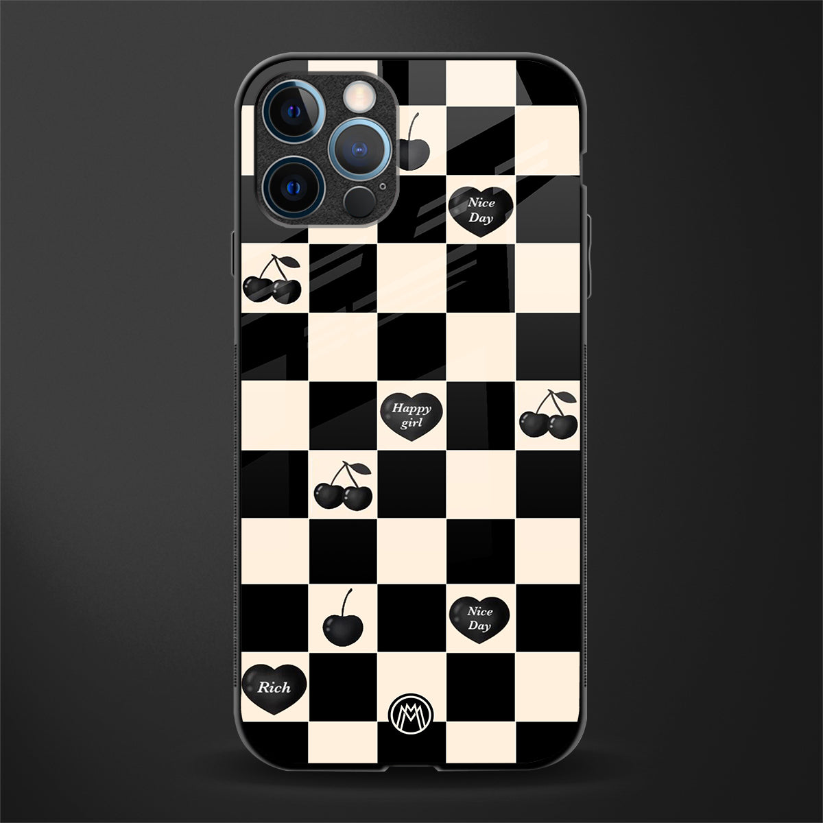 black cherries check pattern glass case for iphone 12 pro max image
