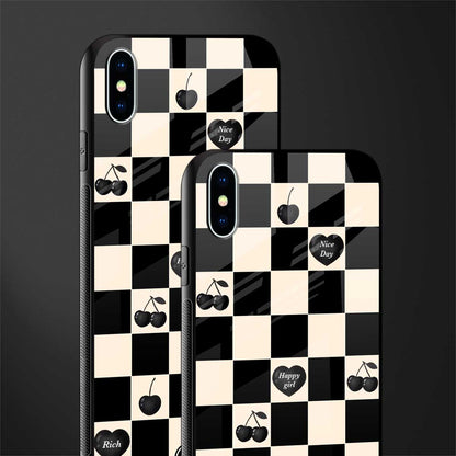 black cherries check pattern glass case for iphone xs max image-2