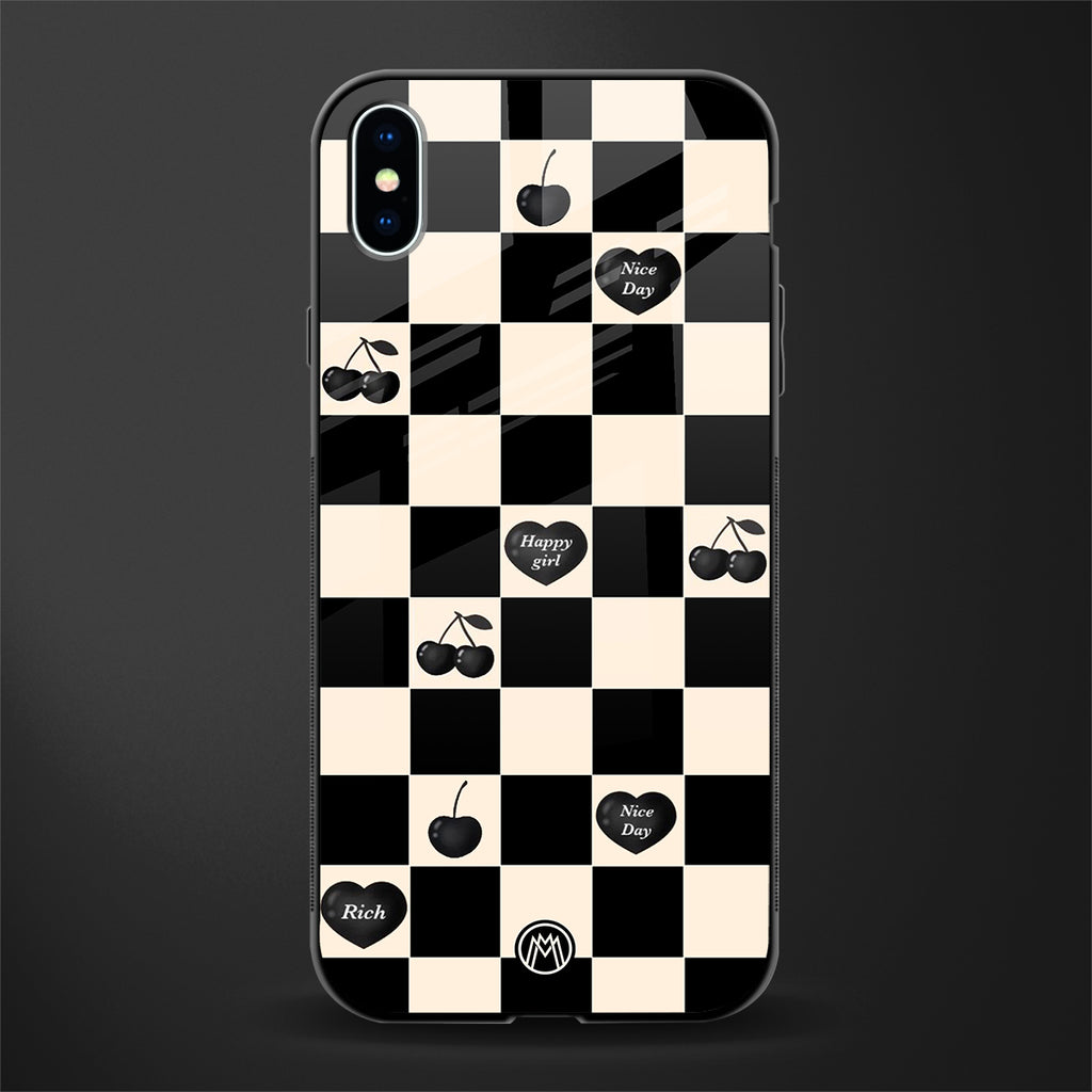 black cherries check pattern glass case for iphone xs max image
