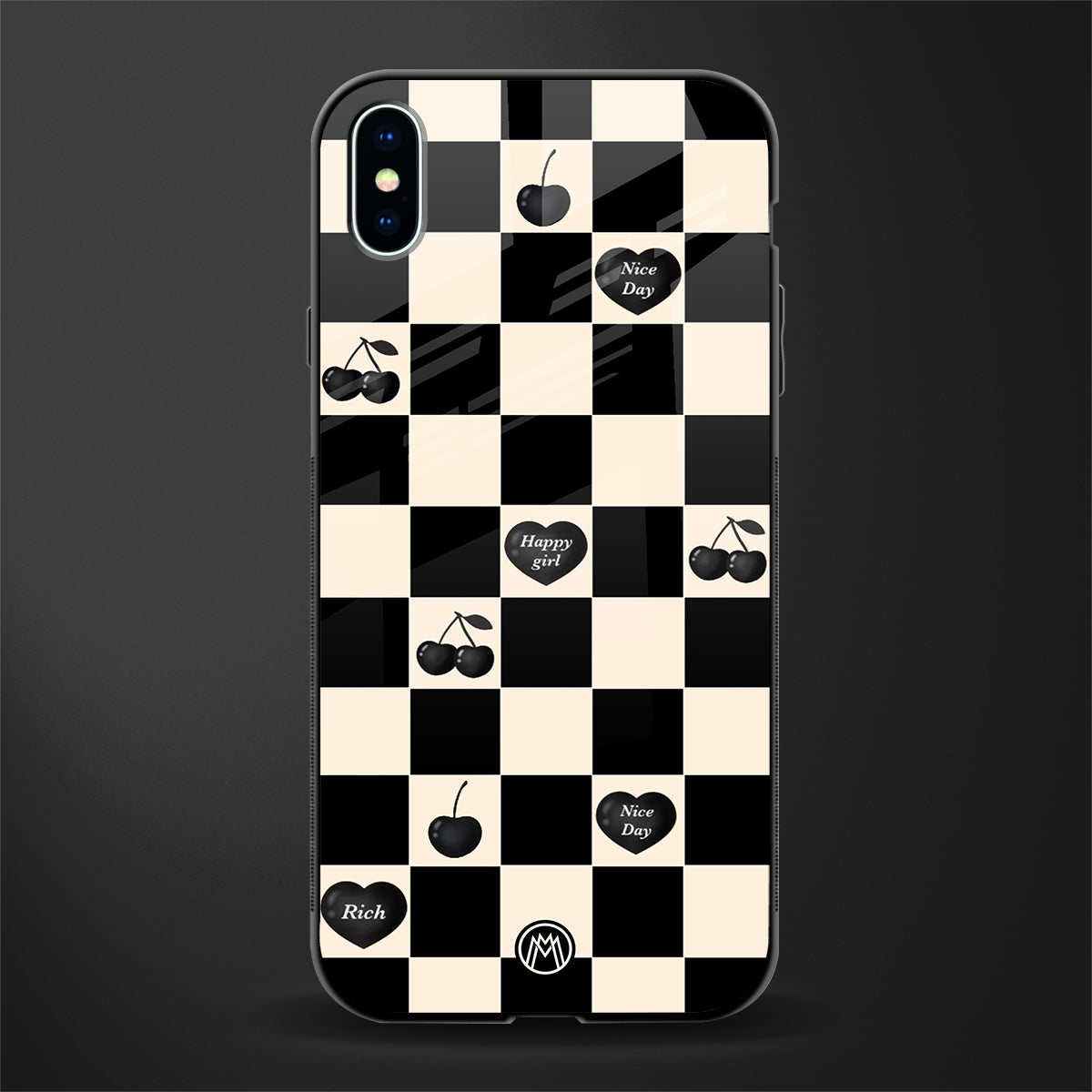 black cherries check pattern glass case for iphone xs max image