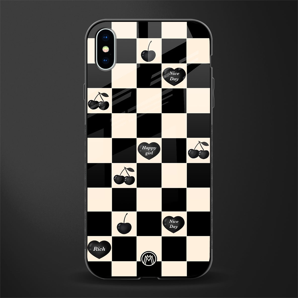 black cherries check pattern glass case for iphone xs max image