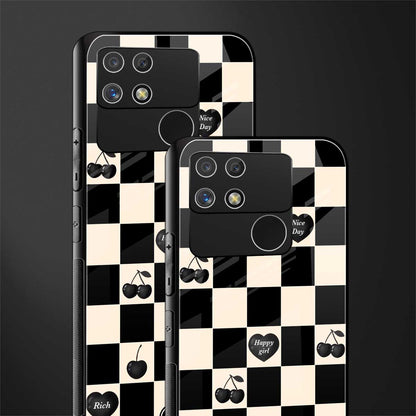 black cherries check pattern back phone cover | glass case for realme narzo 50a