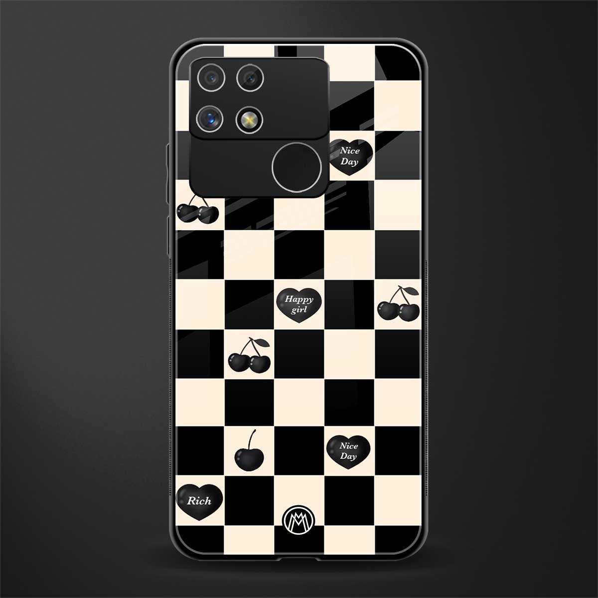 black cherries check pattern back phone cover | glass case for realme narzo 50a