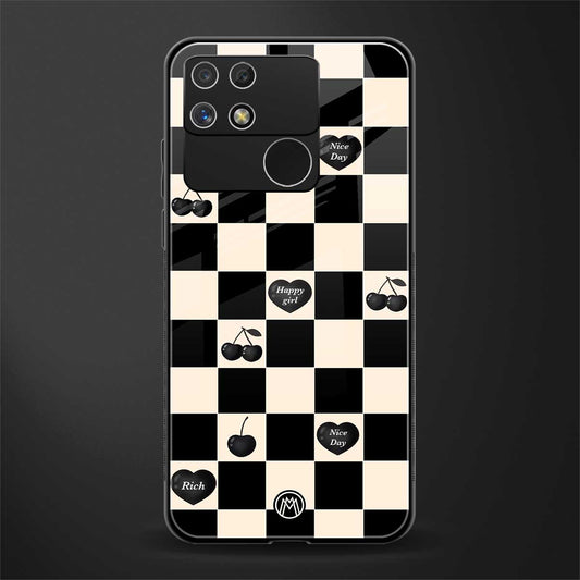 black cherries check pattern back phone cover | glass case for realme narzo 50a