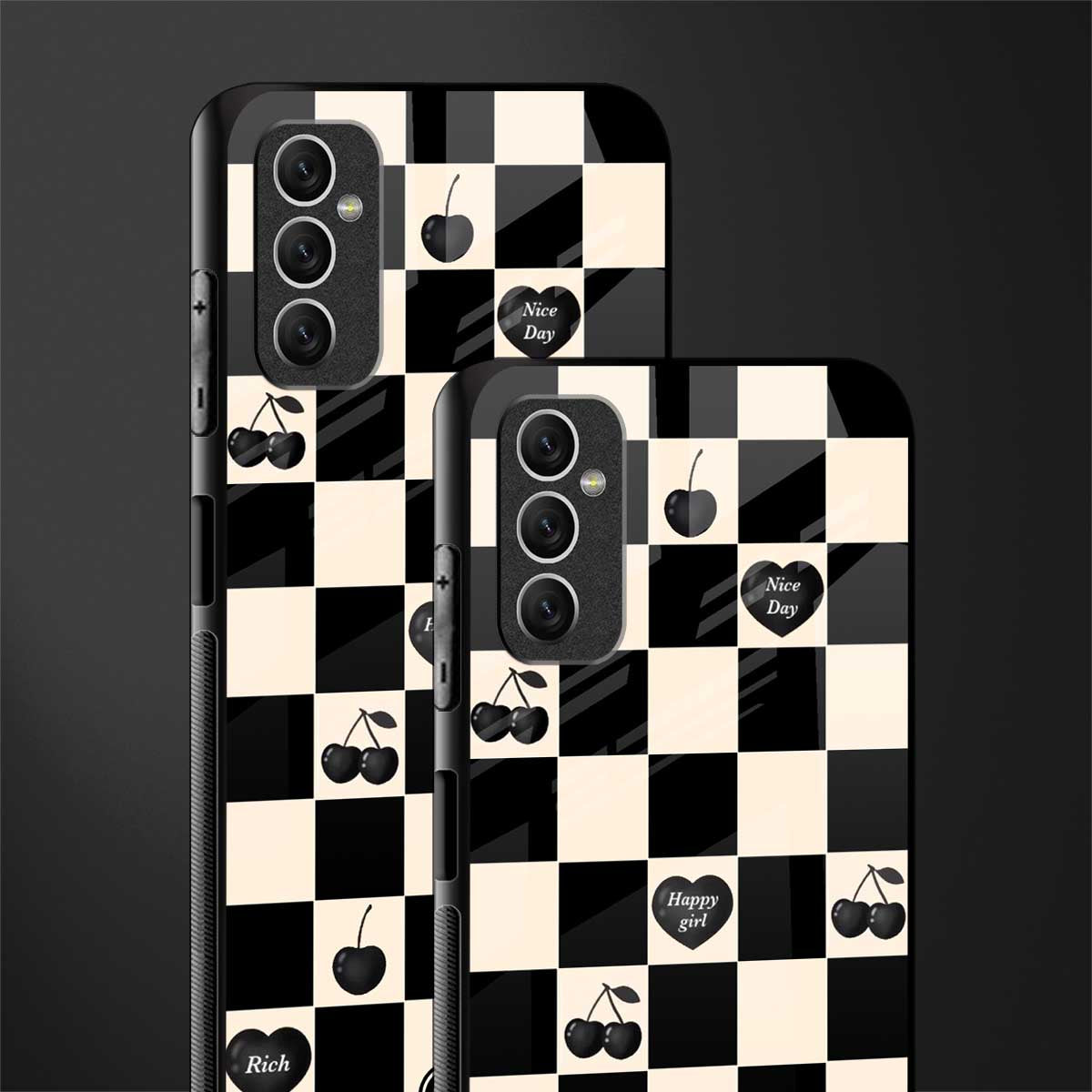 black cherries check pattern glass case for samsung galaxy m52 5g image-2
